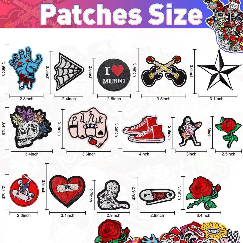 Meneng Embroidered Patches Iron-on Appliques: 30pcs Assorted Cool Punk Embroidery Sew-on Patch for Jackets Clothing - Image 3